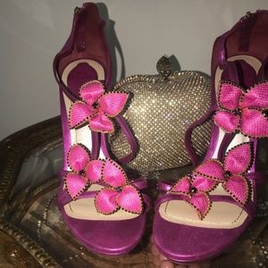 Rene Caovilla Fuchsia Flower Pumps with Swarovski